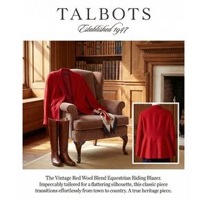 Vintage Talbots Classic Red Wool Equestrian Riding Blazer Jacket Size 14